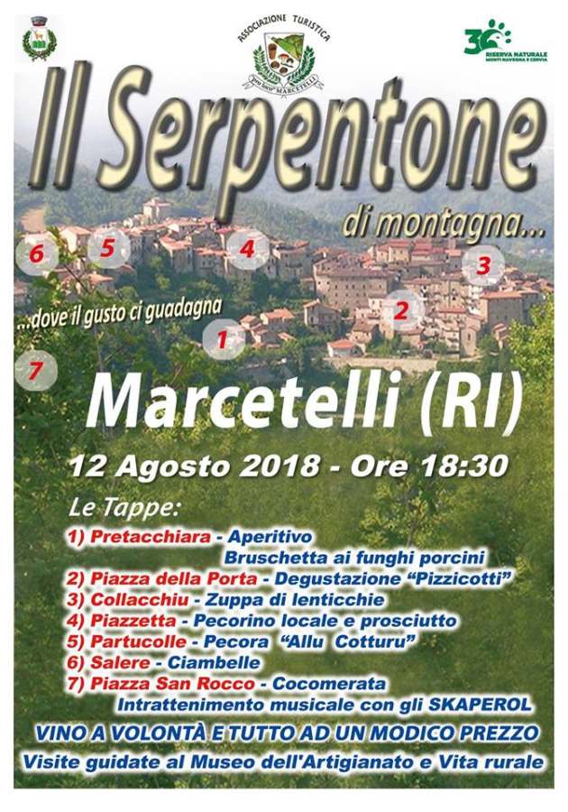 Un grande “serpentone” del gusto si aggira tra i vicoli di Marcetelli (RI) - 12 agosto