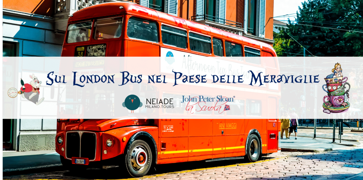 Neiade e John Peter Sloan School sul London Bus per imparare l'inglese con i personaggi delle fiabe